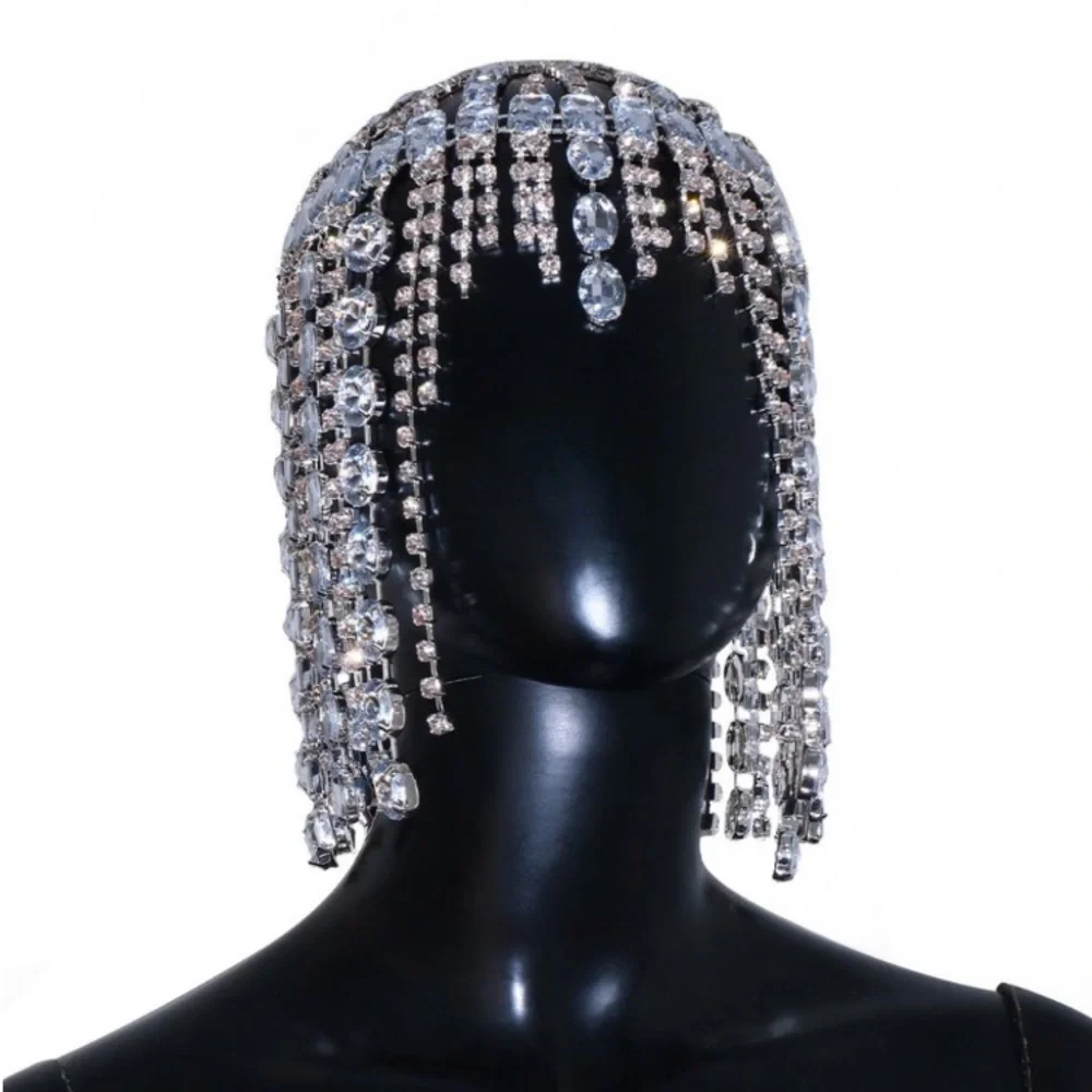 Glitter Rhinestone Long Crystal Hair Chain Headband for Women Headwear Headpiece